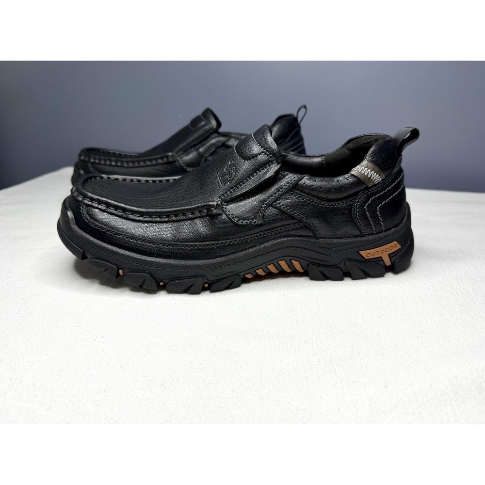 Camel Crown Shoes Mens 9.5 Black Vegan Leather Slip On Outdoor Comfort Loafers